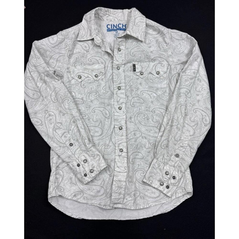 Cinch Grey Men's Paisley Long Sleeve Button Down Western Shirt Size XS Rodeo
